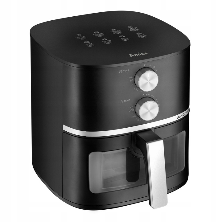 Černý Air Fryer Amica AFM2020 s dotykovým ovládáním a otočnými voliči