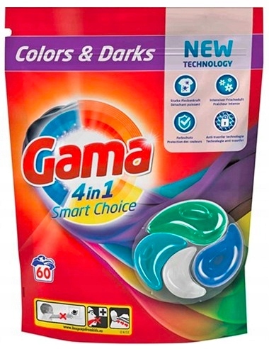 Kapsle na praní Gama 4v1 Colors & Darks v balení 60 kusů