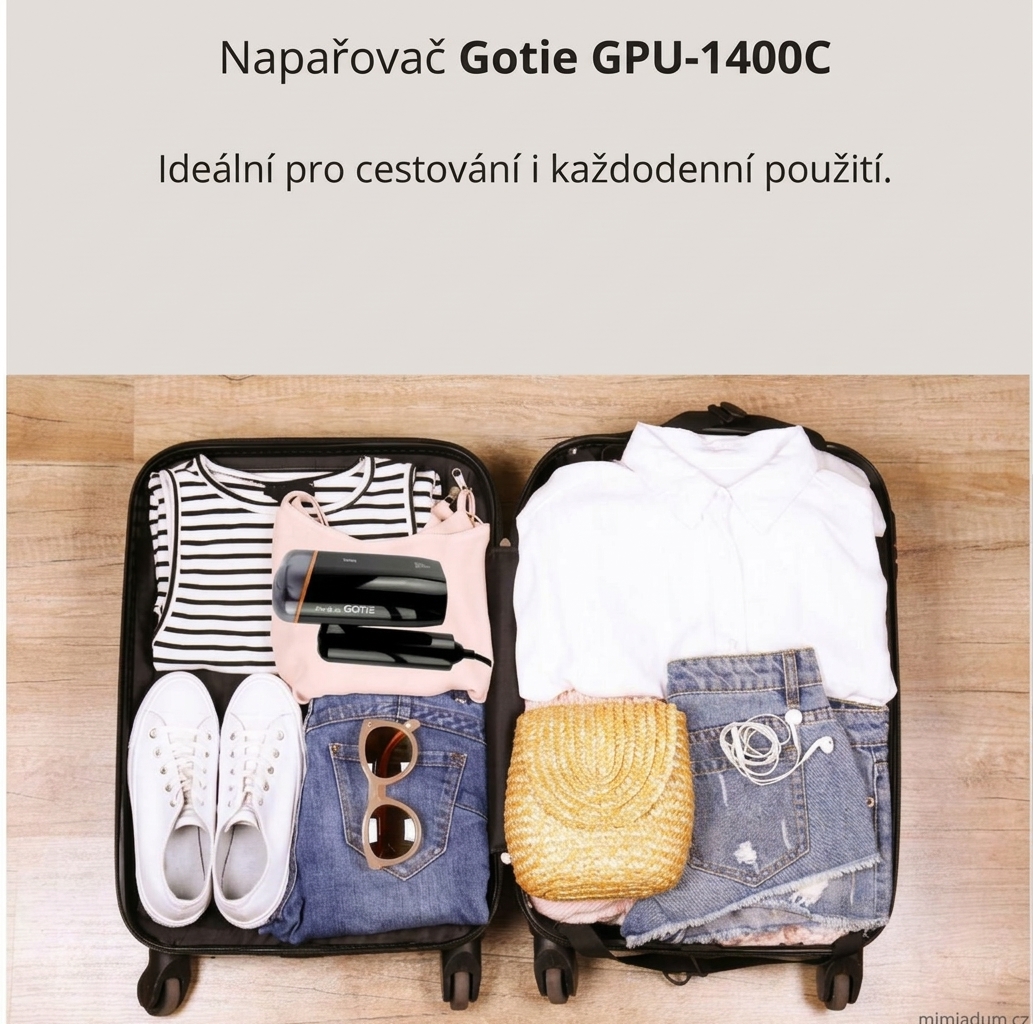 Ruční napařovač oděvů GOTIE GPU-1400C s ocelovou žehlicí plochou