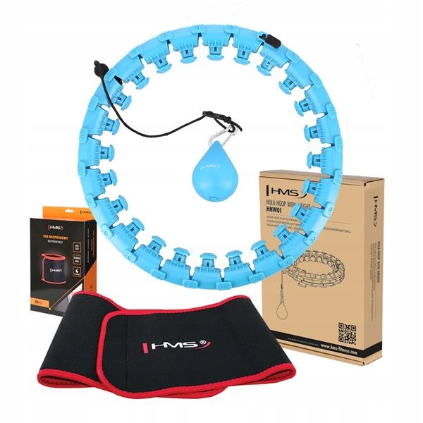 HMS HHW01 SET HULA HOOP BLUE S VÝSTUPKY A ZÁVAŽÍM HMS + PÁS BR163 – Celkový pohled na set