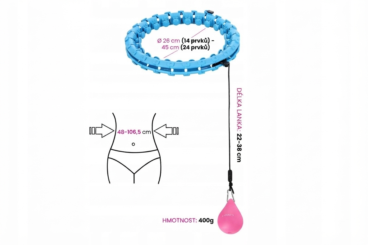 Skládací funkce a dílky – HMS HHW01 SET HULA HOOP BLUE S VÝSTUPKY A ZÁVAŽÍM HMS + PÁS BR163