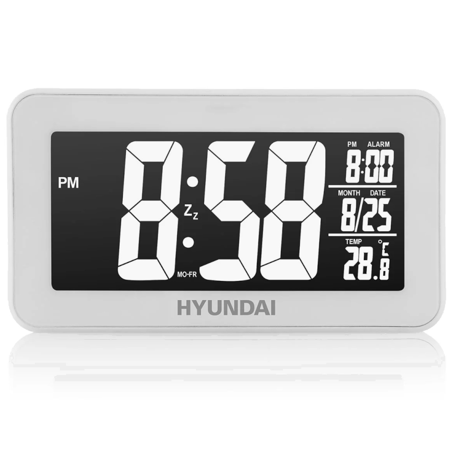 Digitální budík s teploměrem Hyundai AC 321W zepředu
