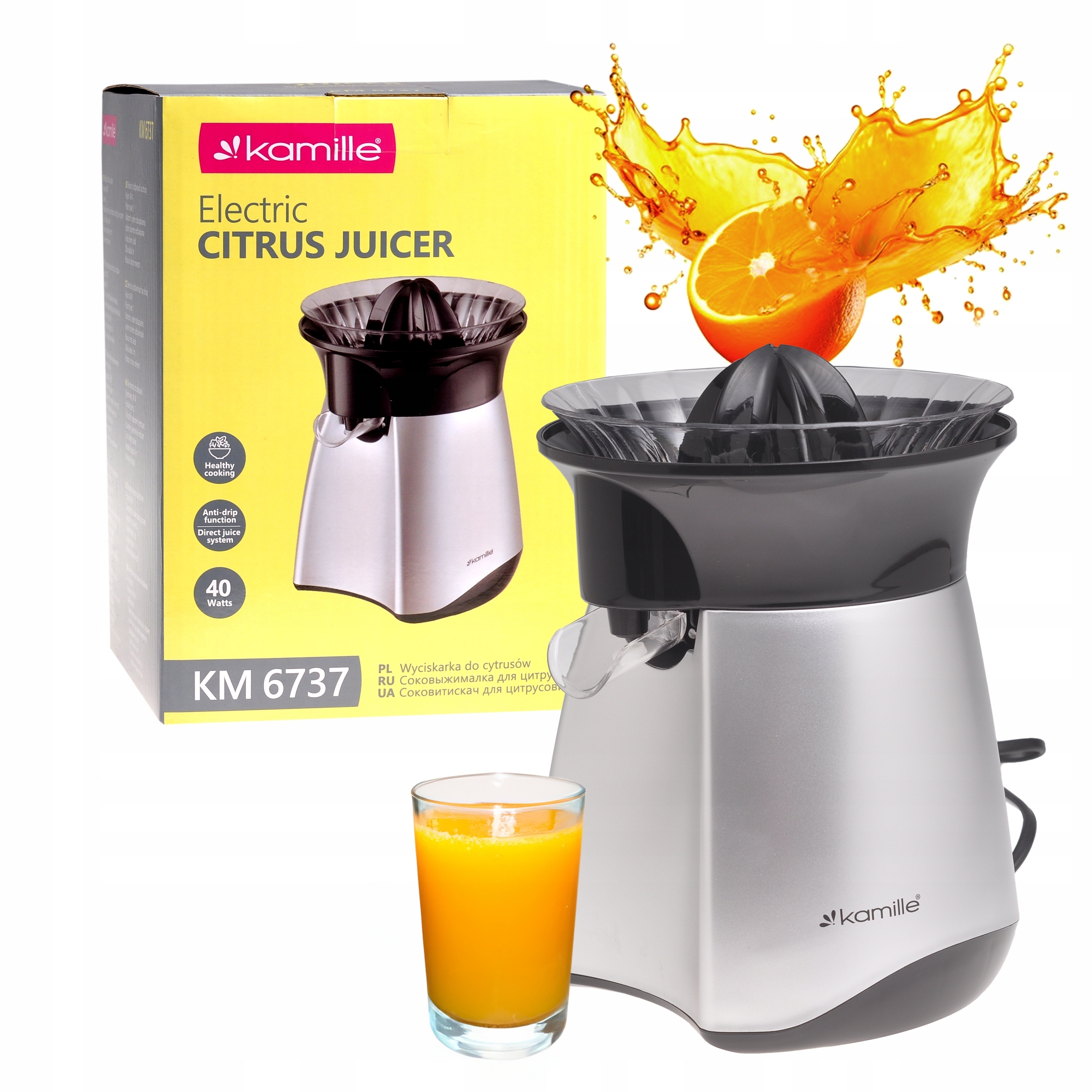 Elektrický lis na citrusy Kamille KM-6737 v celkovém pohledu