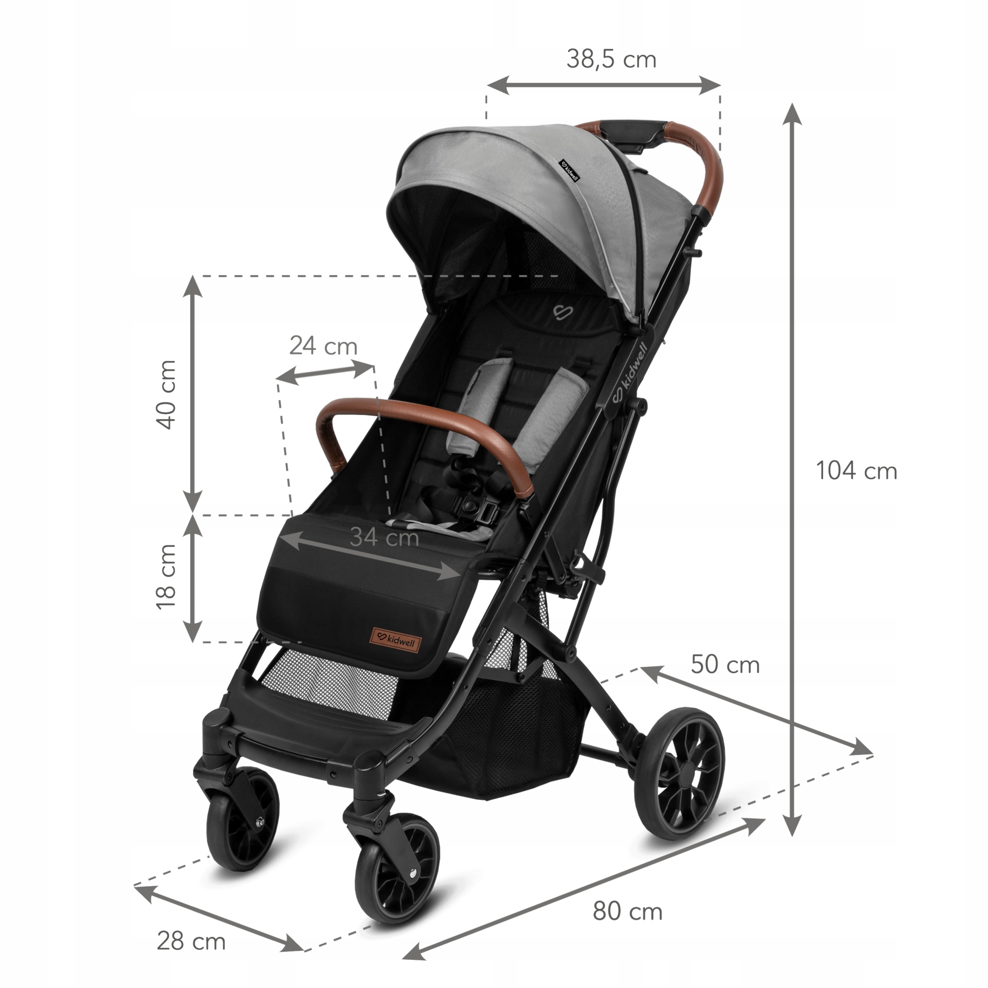 Celková výška výrobku 104 cm u kočárku Kidwell Colmer
