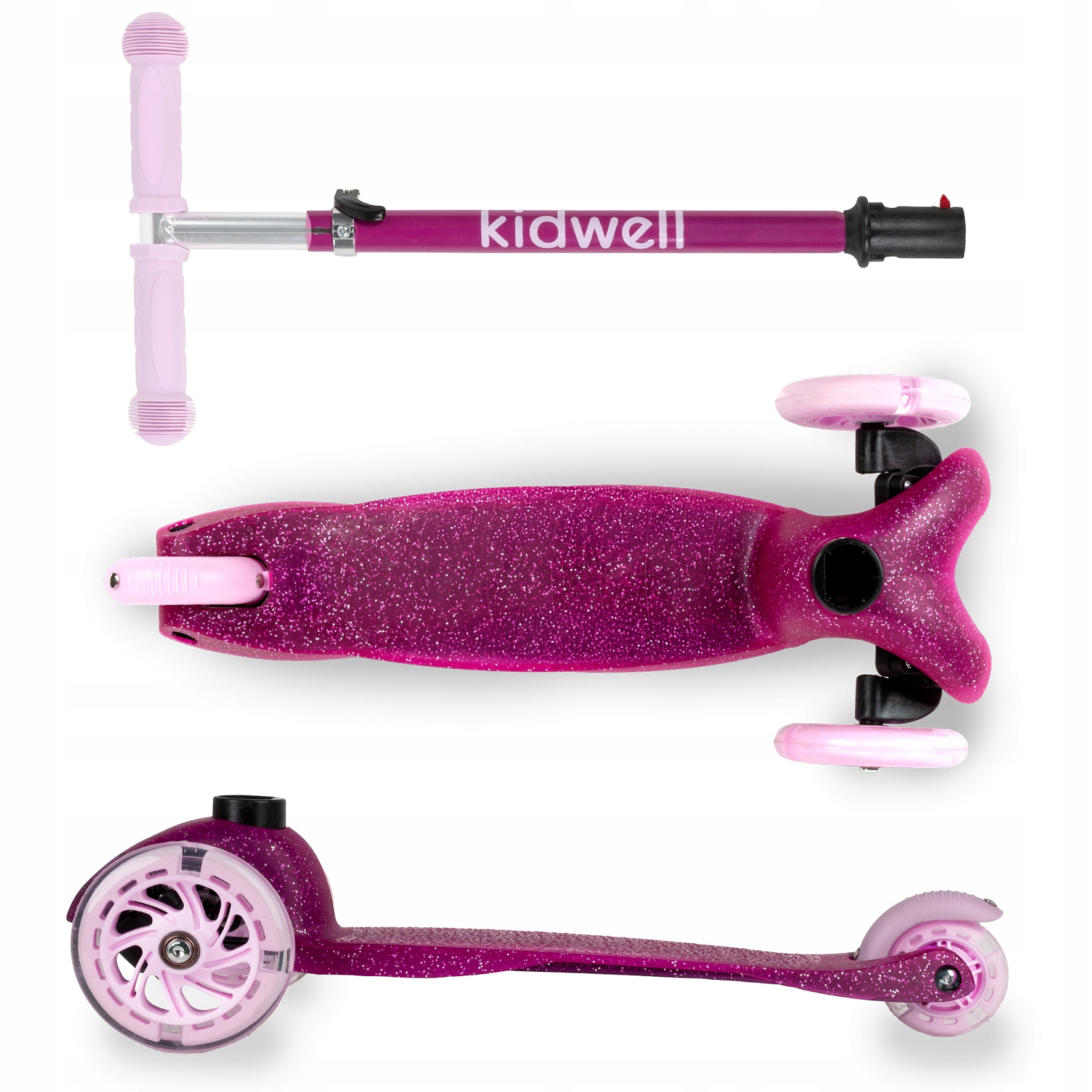 Lehká hliníková skládací řídítka koloběžky Kidwell UNO Glitter Pink