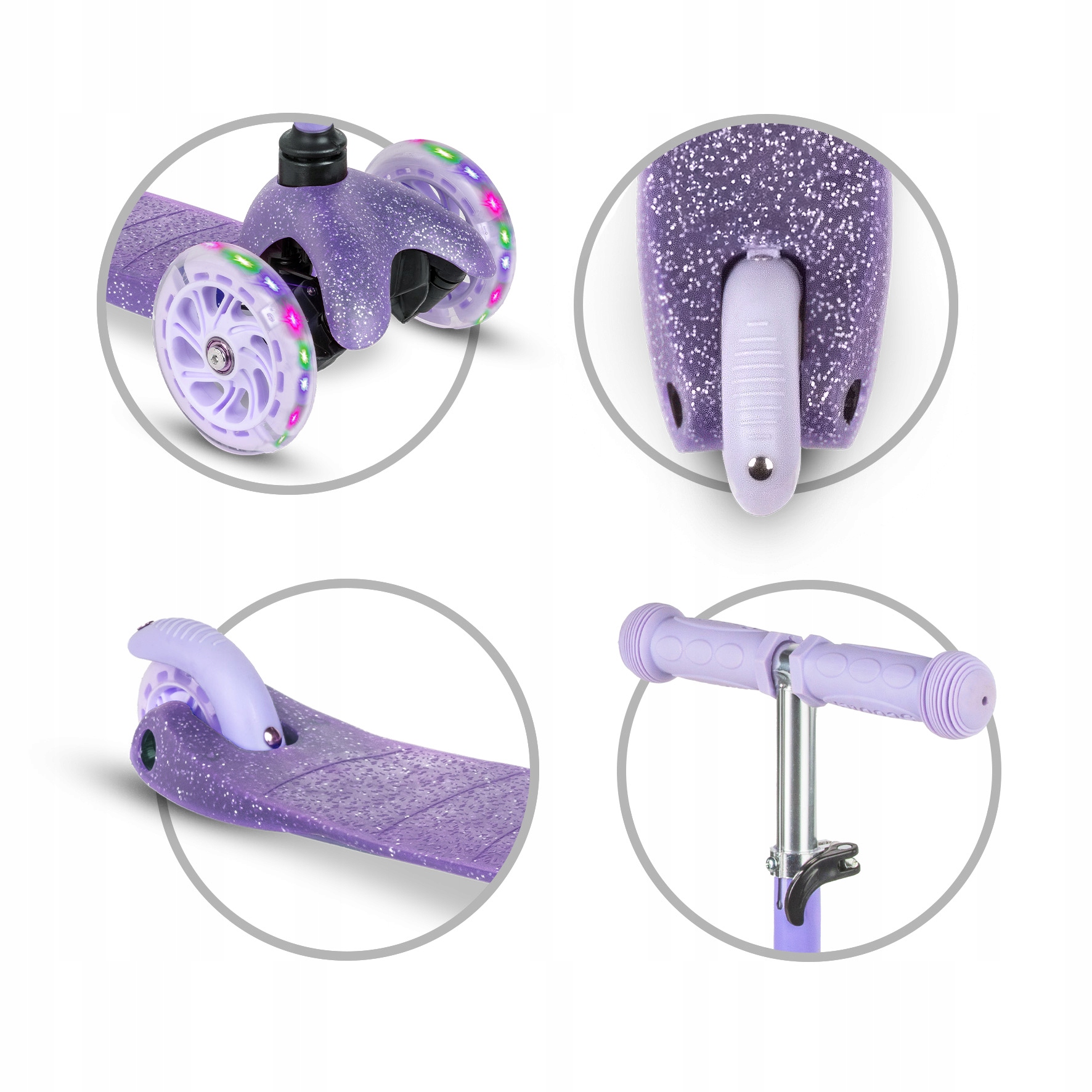 Nastavitelná výška řídítek balanční koloběžky Kidwell UNO Glitter Violet