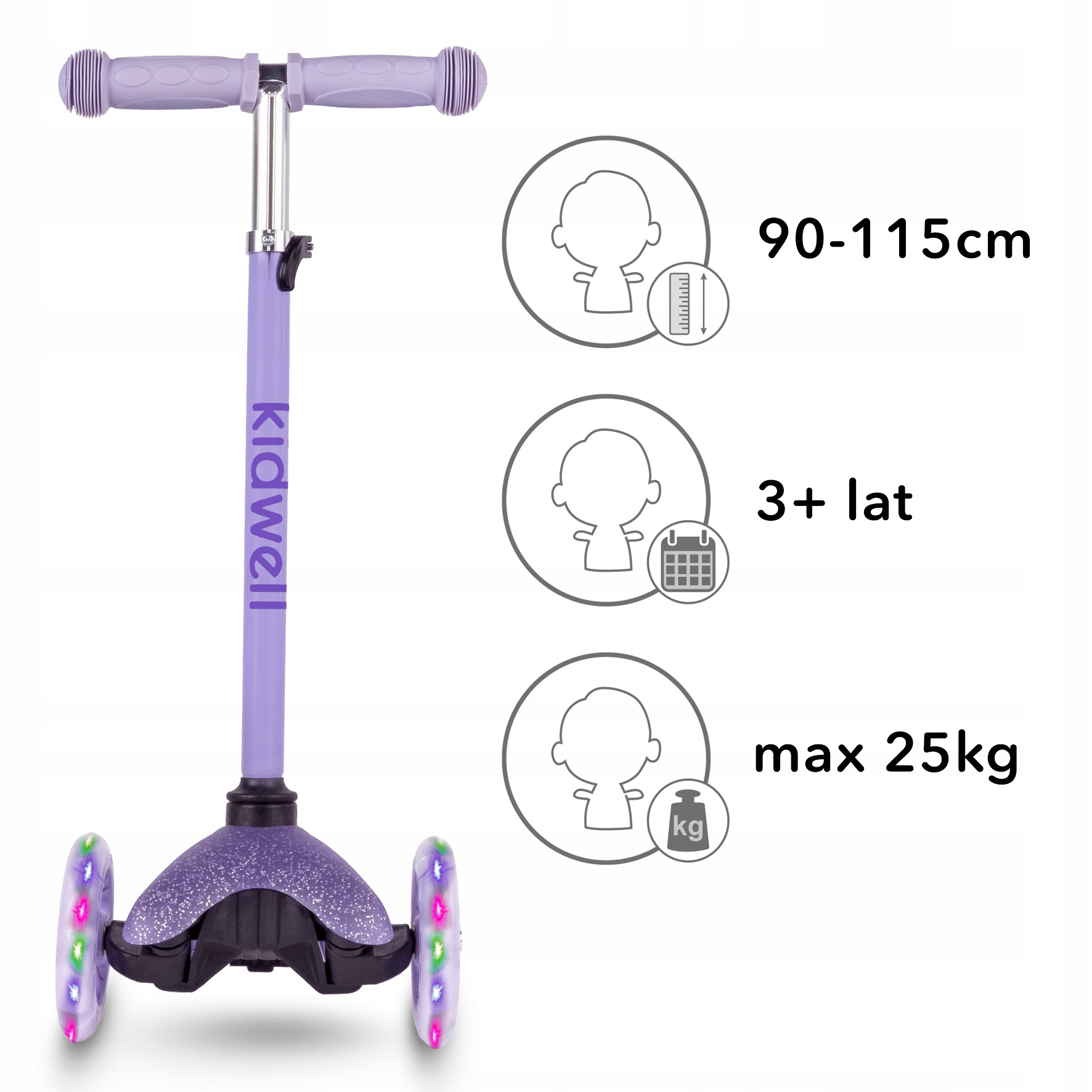 Robustní plastový rám a stabilní náprava koloběžky Kidwell UNO Glitter Violet