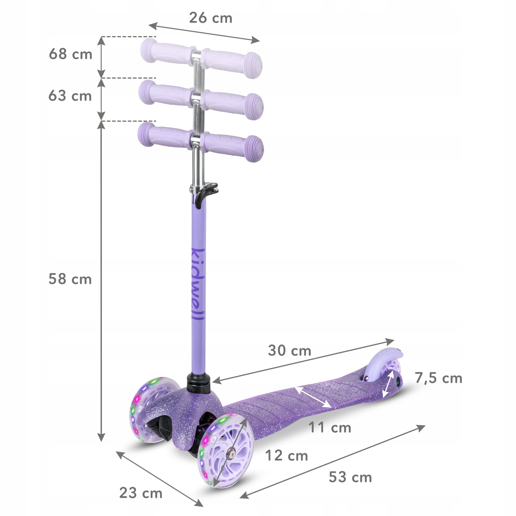 Protiskluzová plošina o délce 30 cm na koloběžce Kidwell UNO Glitter Violet