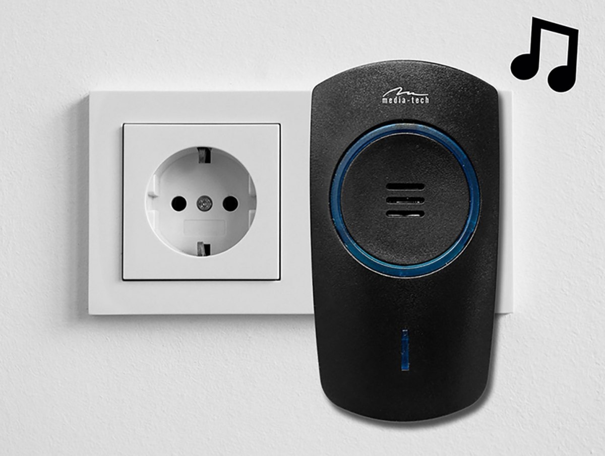 Detailní pohled na elegantní bílé provedení vnitřní jednotky zvonku Media-Tech