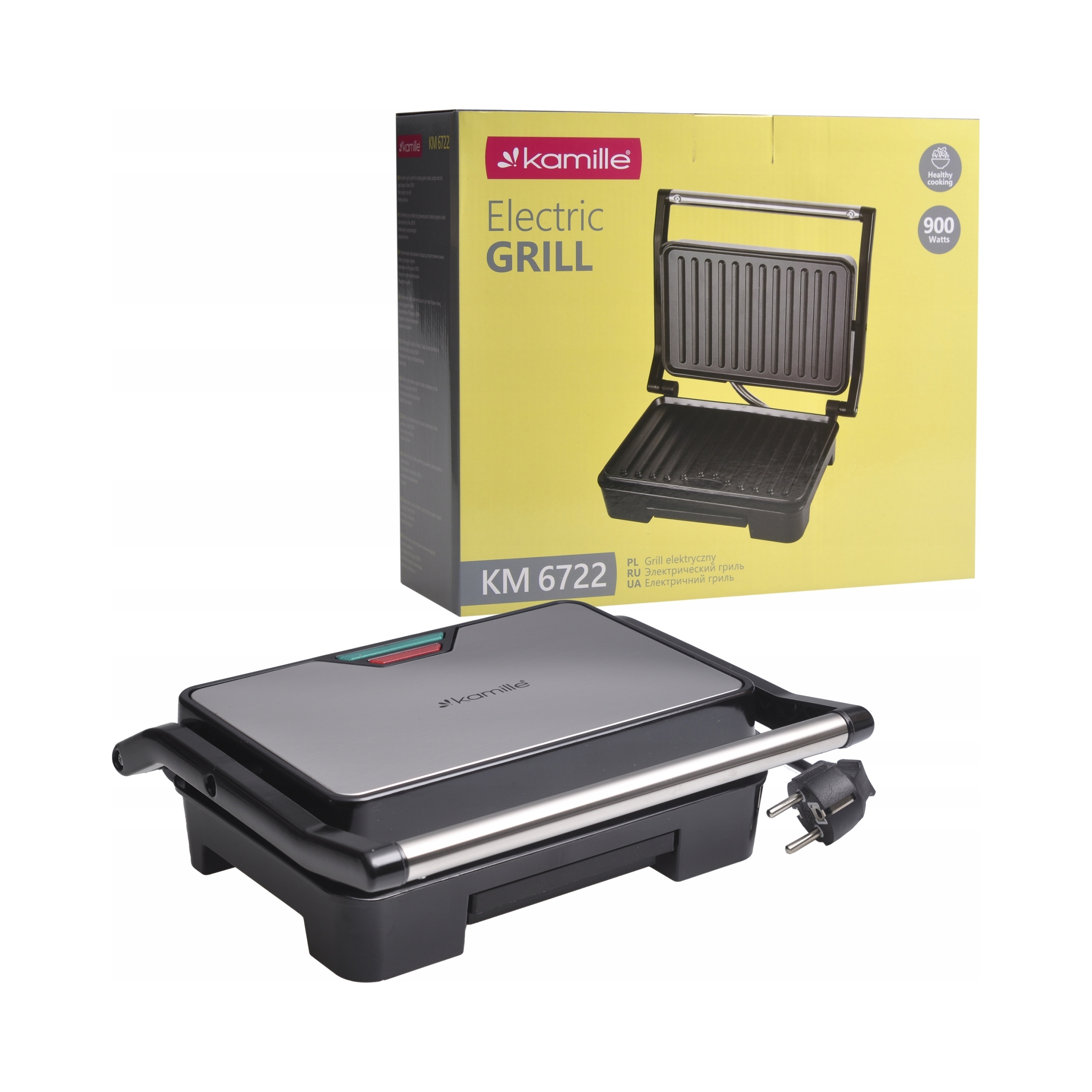 Elektrický gril Kamille KM-6722 - boční a čelní pohled