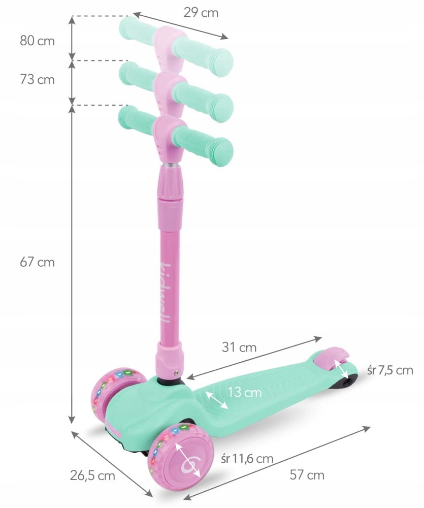 Celkový pohled na lehkou skládací trojkolku Kidwell JAX Mint Pink