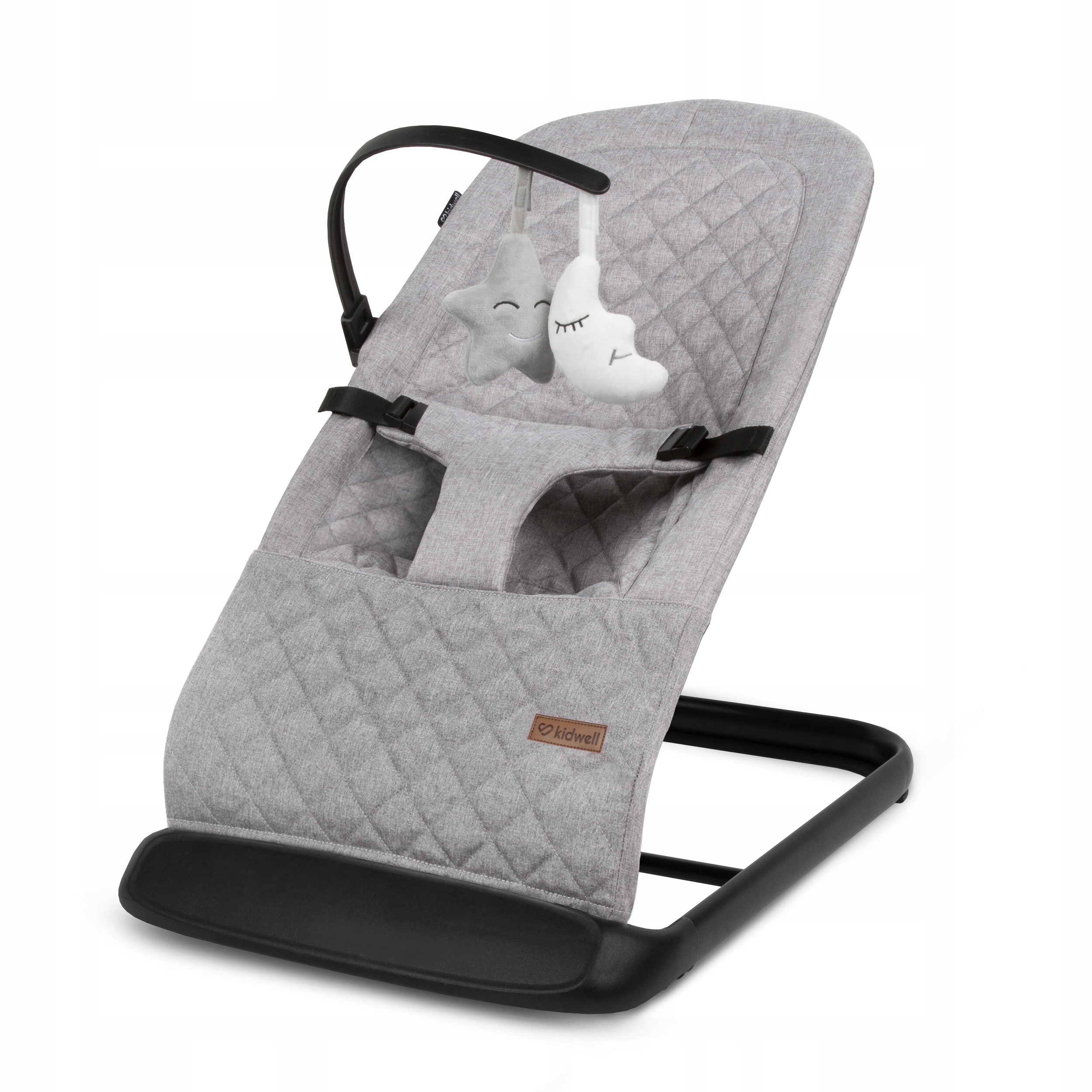Detailní pohled na ergonomické dětské lehátko Kidwell Laro v šedé barvě