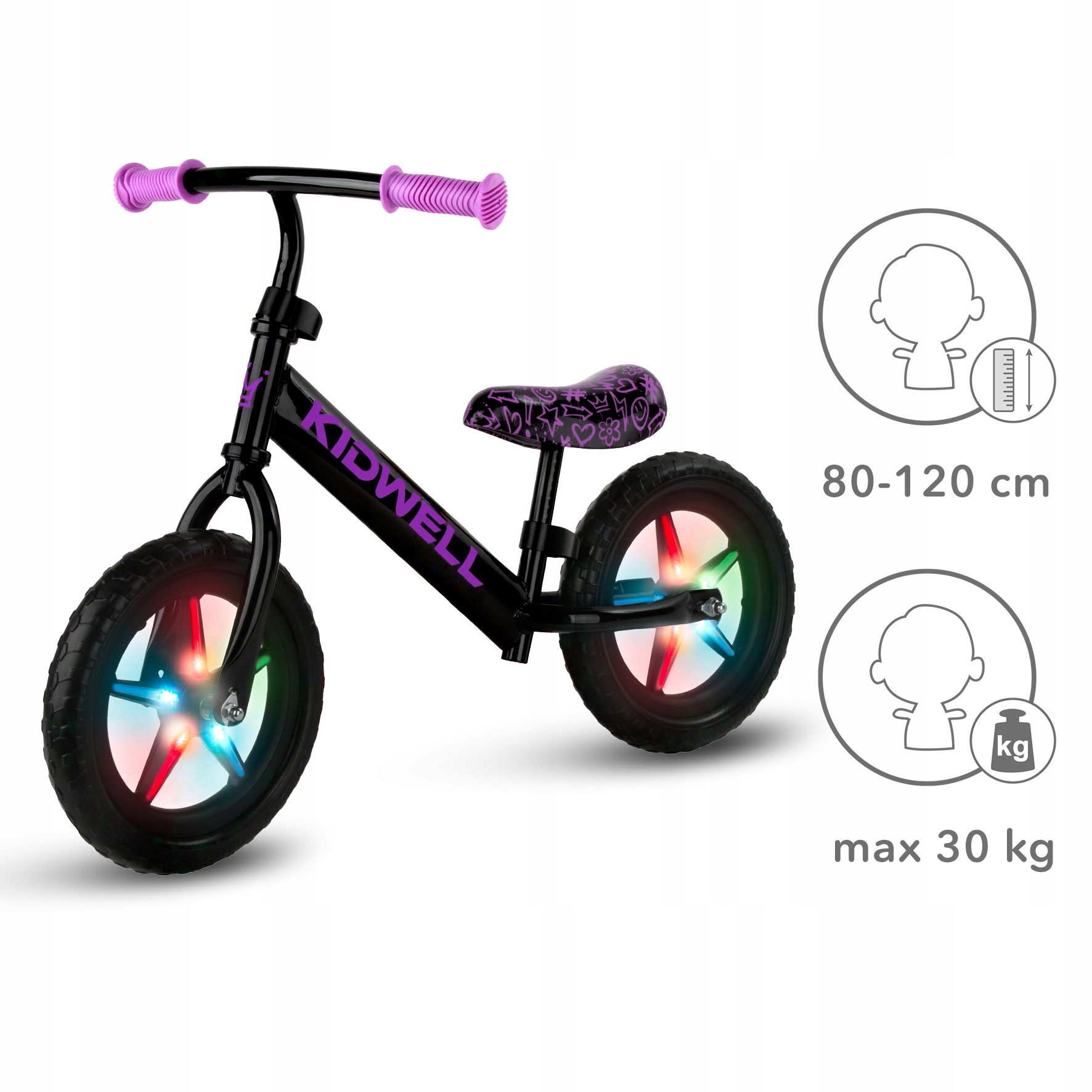 Zadní pohled na odrážedlo Kidwell Rebel LED ideální pro rozvoj rovnováhy dětí od 2 let