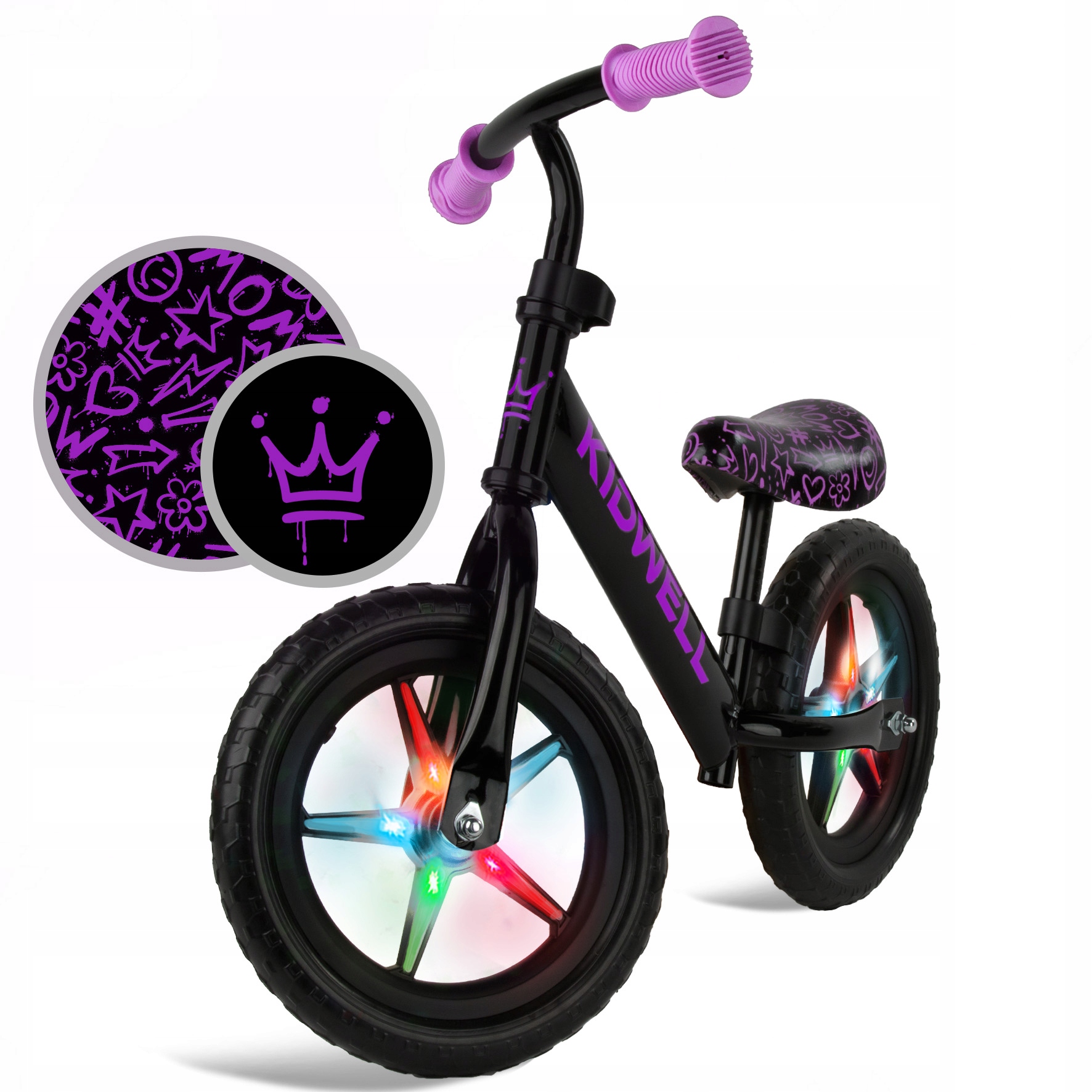 Kompletní dárkové balení odrážedla Kidwell Rebel LED Neon Pink
