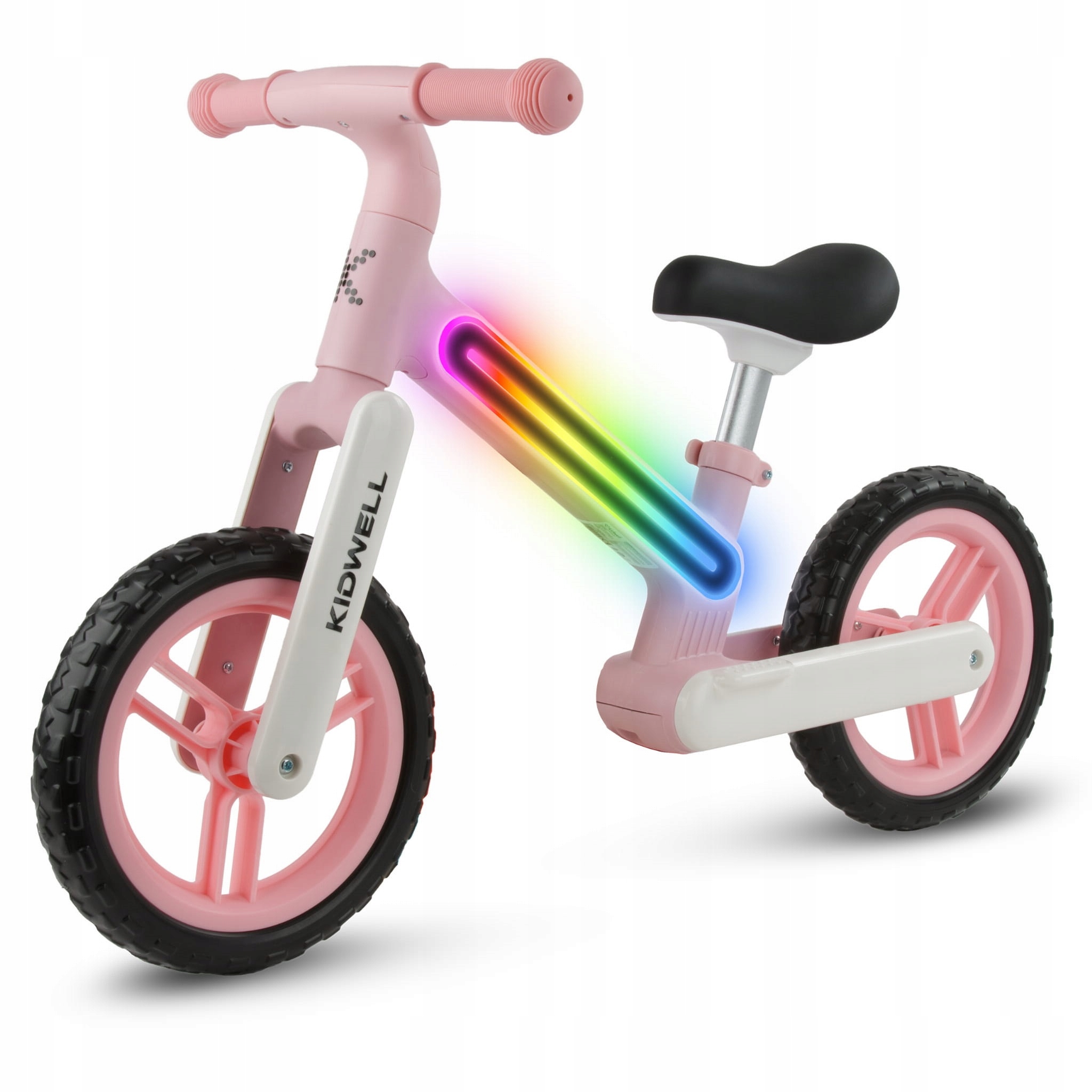 Lehké dětské odrážedlo Kidwell Suno Pink s LED osvětlením a váhou 3,05 kg