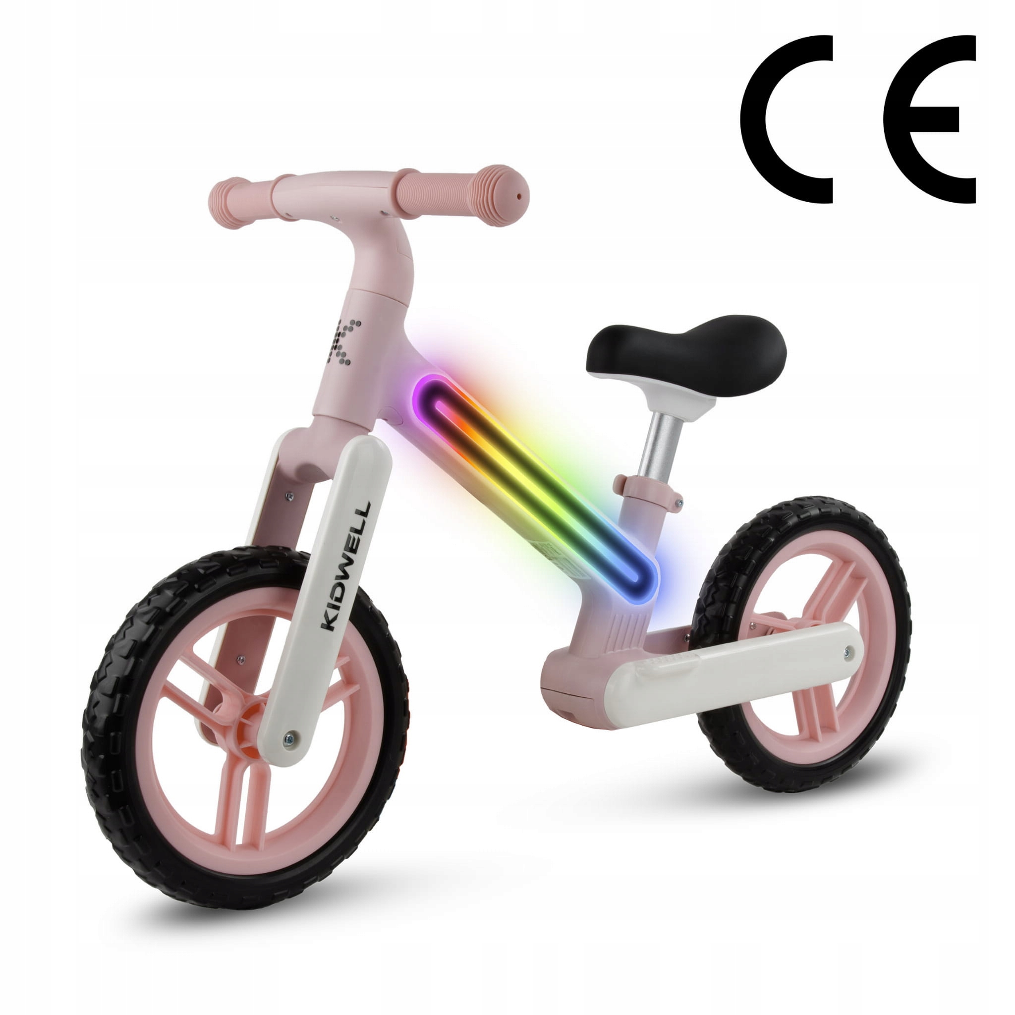 Pohled na svítící dětské odrážedlo Kidwell Suno Pink