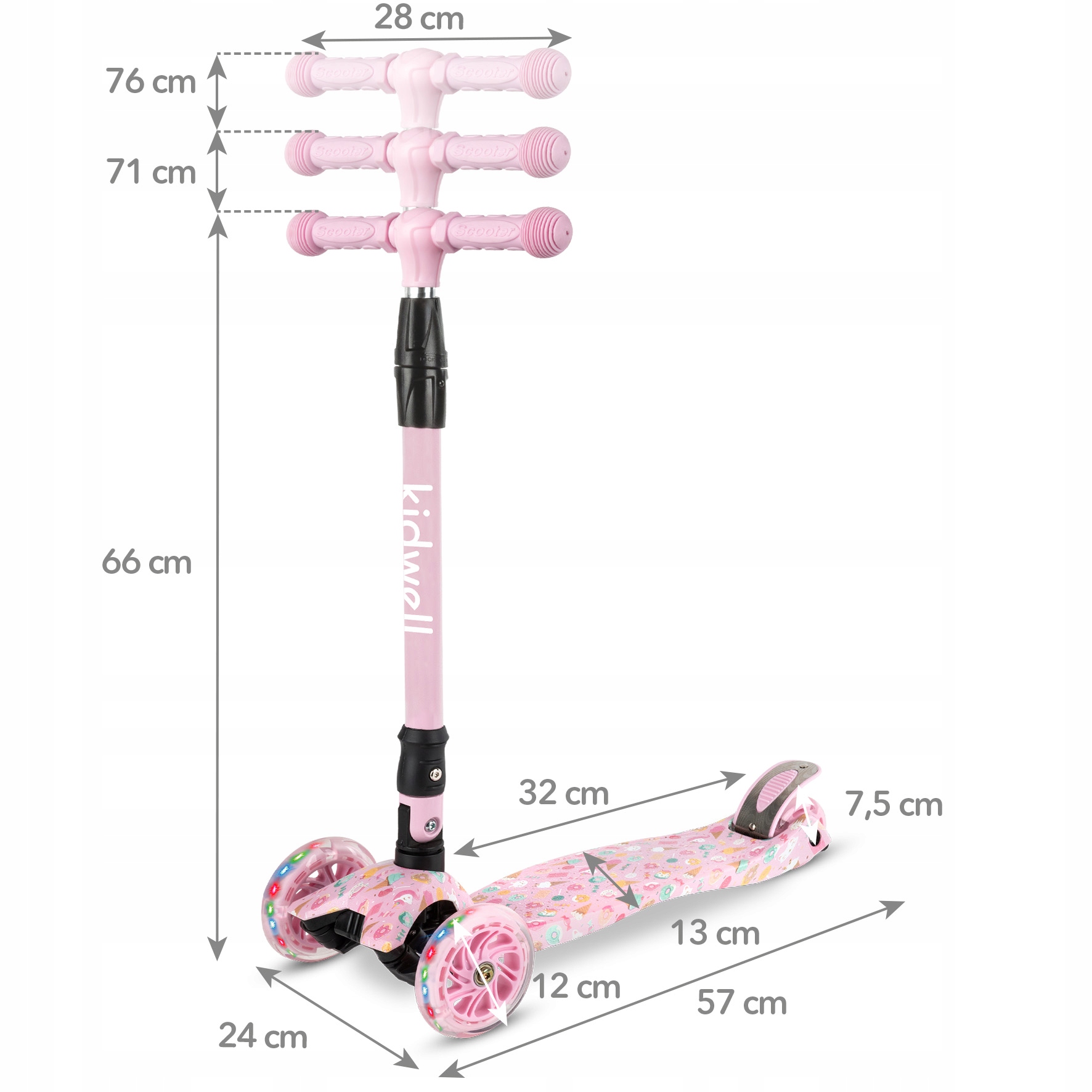 Nastavitelná hliníková řídítka v rozmezí 66 až 76 cm koloběžky Kidwell Vento Candy