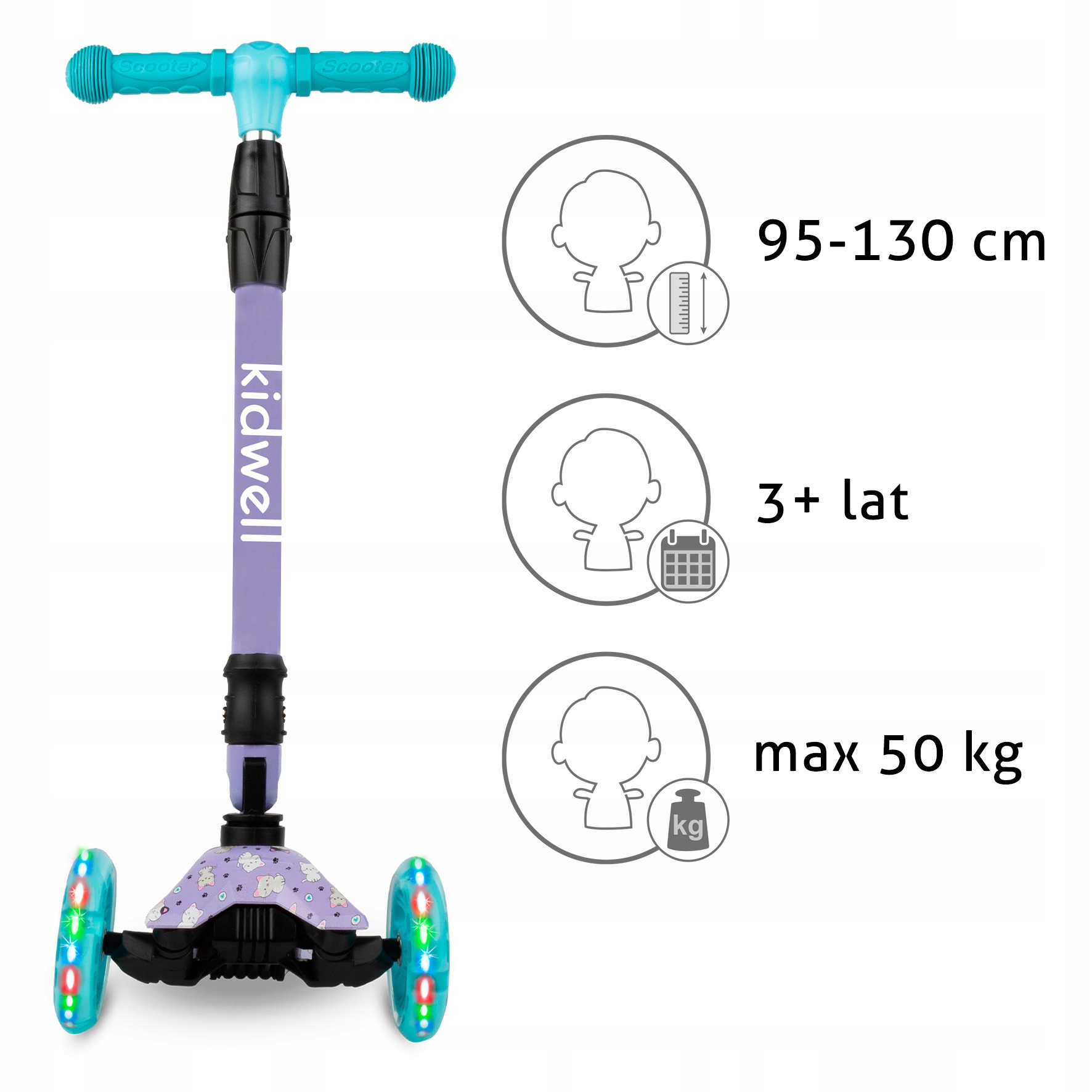 Tříkolová koloběžka Kidwell VENTO Kitty s motivem koček vhodná pro děti od 3 let