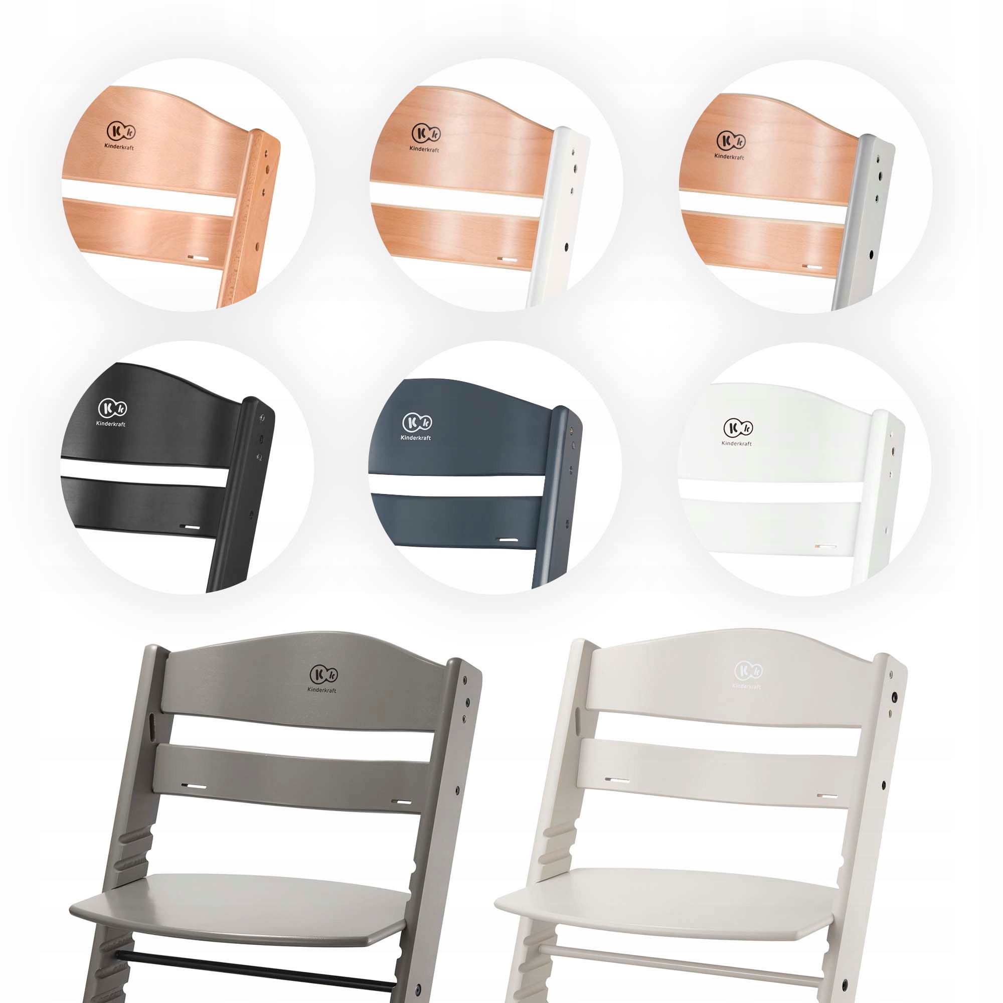 Boční pohled na dětskou židličku Kinderkraft ENOCK znázorňující ergonomické tvarování zad