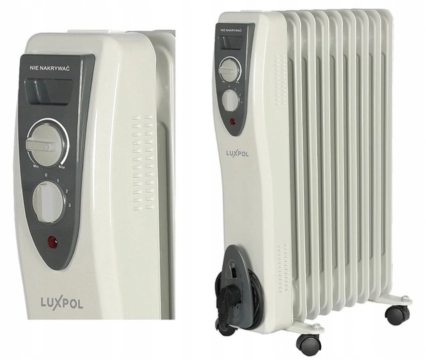 Detailní pohled na ovládací panel a termostat olejového radiátoru Luxpol LGO-9
