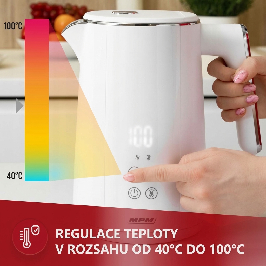 Rychlovarná konvice MPM MCZ-120 s regulací teploty bílá