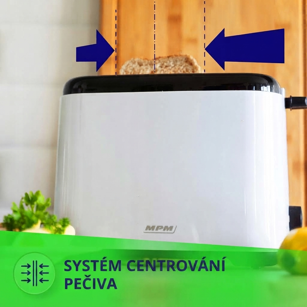Toustovač MPM MTO-07 bílý - detail centrování pečiva