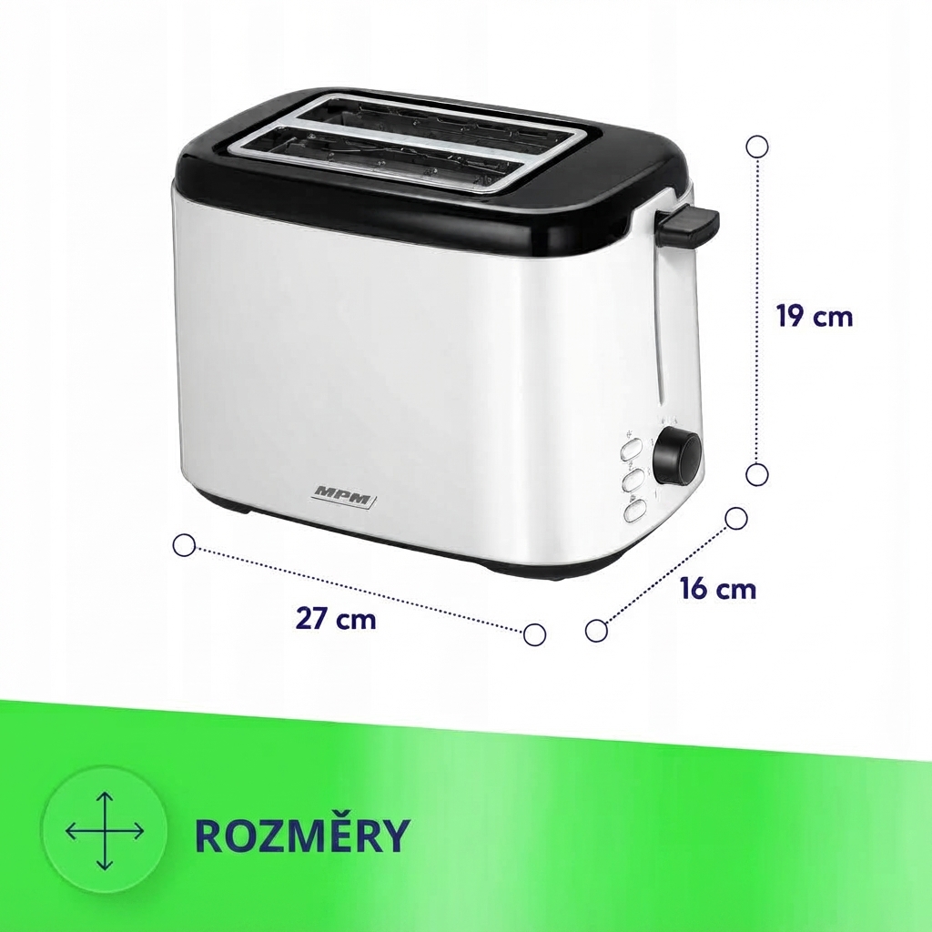 Toustovač MPM MTO-07 bílý - rozměry