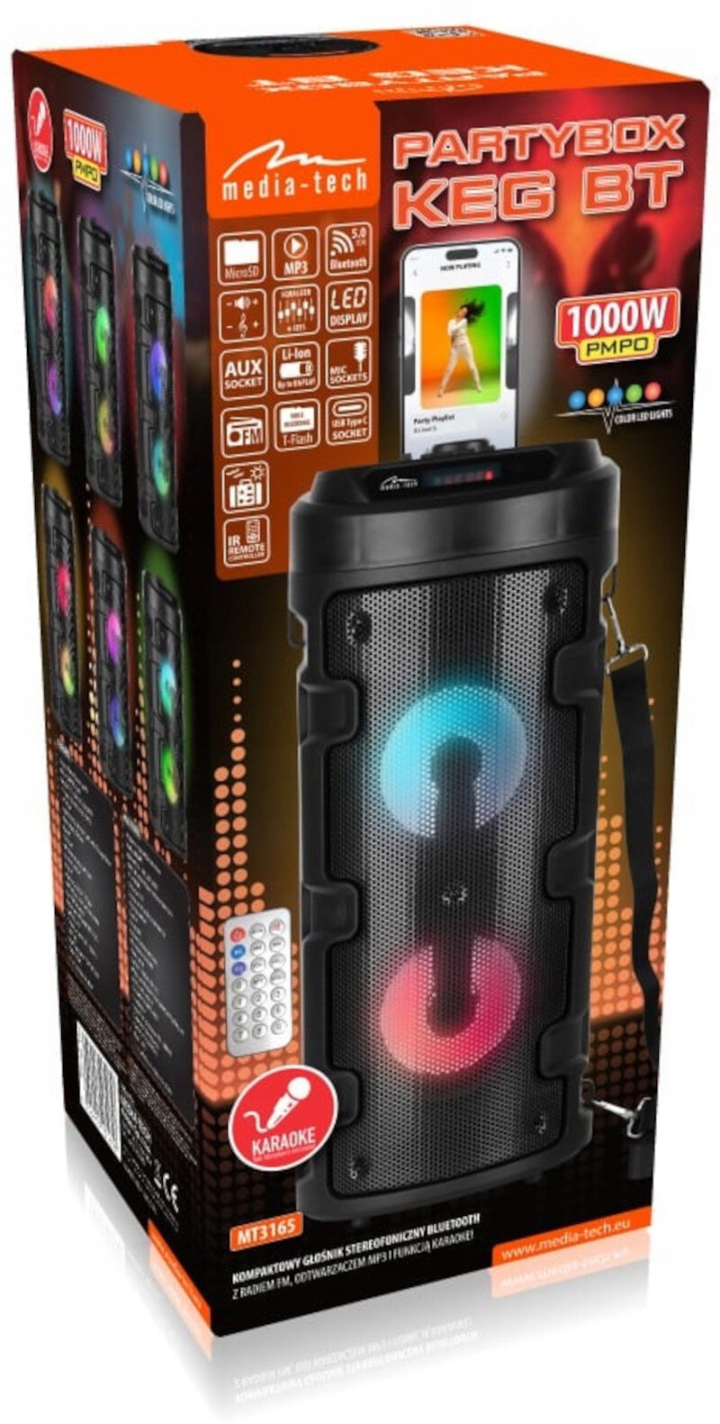 Kompaktní reproduktor Media-Tech Partybox Keg MT3165 s popruhem přes rameno