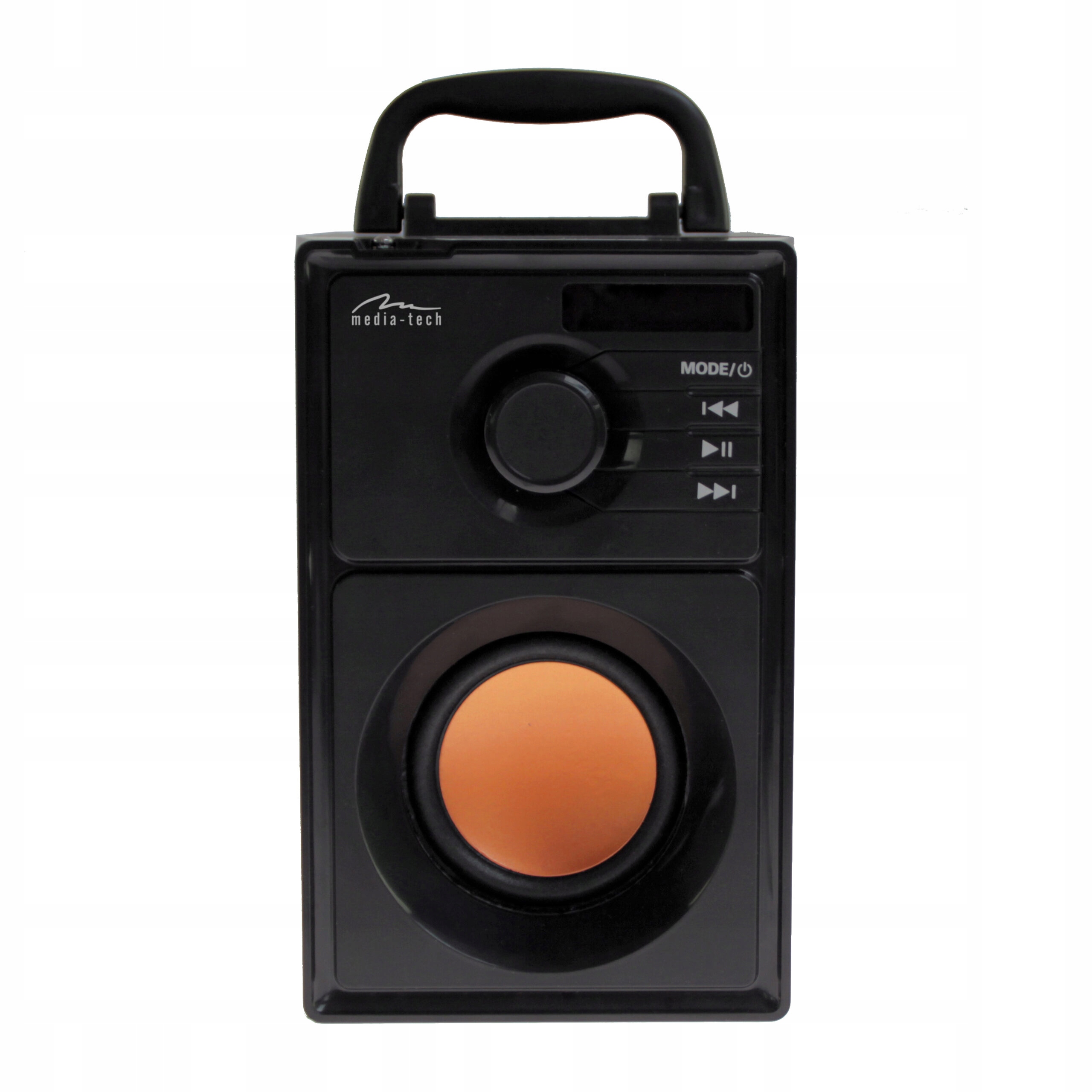 Pohled na konstrukci boomboxu Media-Tech MT3145 s detaily postranních reproduktorů
