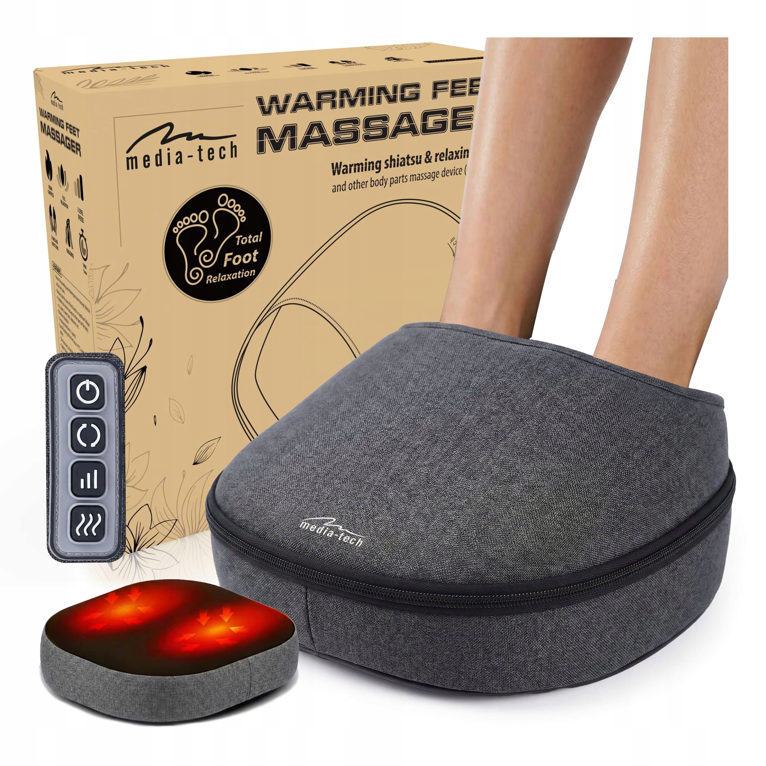 Masážní přístroj na nohy s funkcí vyhřívání Media-Tech Warming Feet Massager MT6541 - certifikáty shody CE