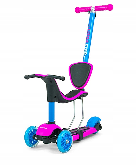 Milly Mally Scooter Little Star v provedení Pink Blue – kombinace odrážedla s rukojetí pro rodiče