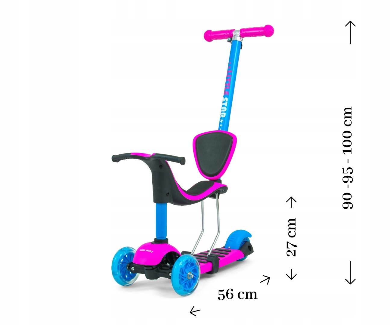 Detail nastavitelných řídítek a ergonomického sedátka koloběžky Milly Mally Scooter Little Star