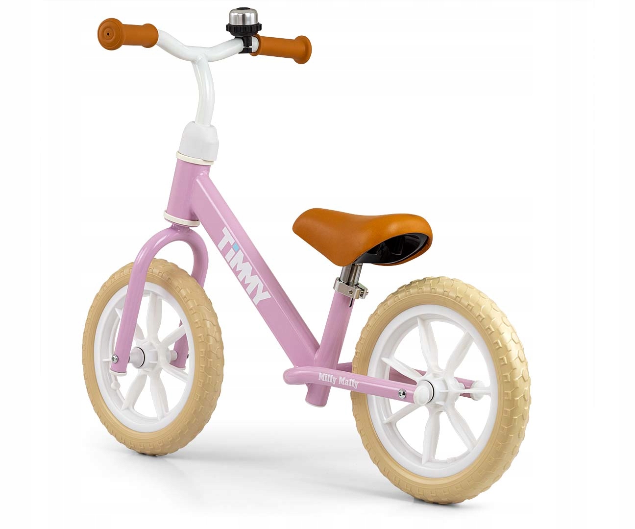 Detail lehkého růžového odrážedla Milly Mally Timmy Pink s 12 palcovými koly