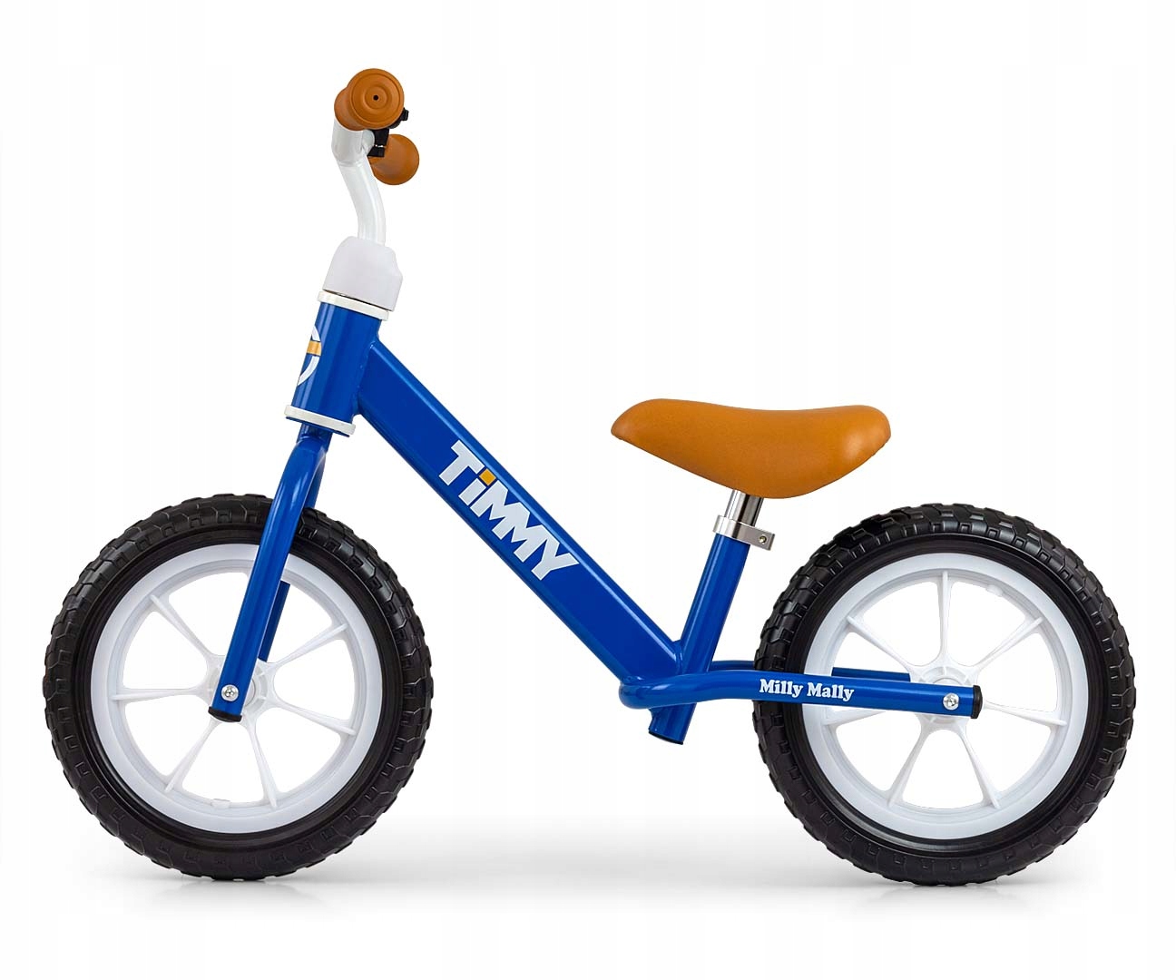 Pohled z boku na modré dětské odrážedlo Milly Mally Timmy Navy