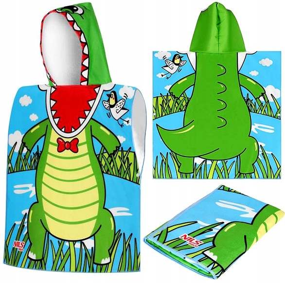NILS NAR20 RUČNÍK PONČO CROCODILE Kryt S Kapucí pro děti do bazénu NILS NAR20