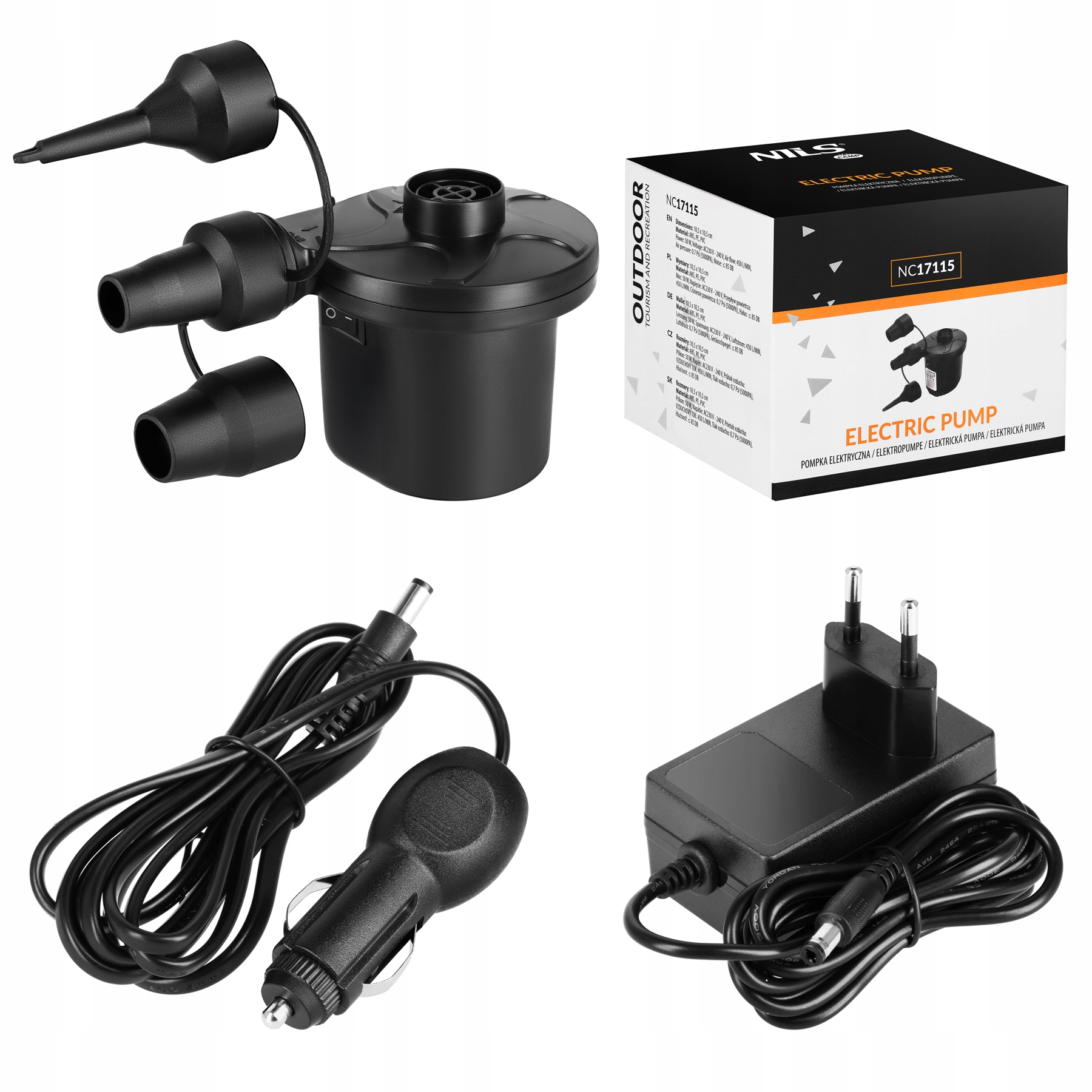 Elektrická pumpa Nils Camp NC17115 s adaptéry pro matrace a čluny