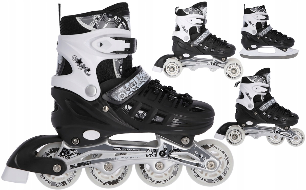Nils Extreme NH10905 - černé nastavitelné brusle 4v1 velikost M 35-38, celkový pohled na model