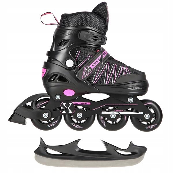 NILS BRUSLE 2V1 2V1 BLACK/PINK M(35-38) NH11912 BRUSLE 2V1 NASTAVITELNÉ – celkový pohled na nastavitelné brusle