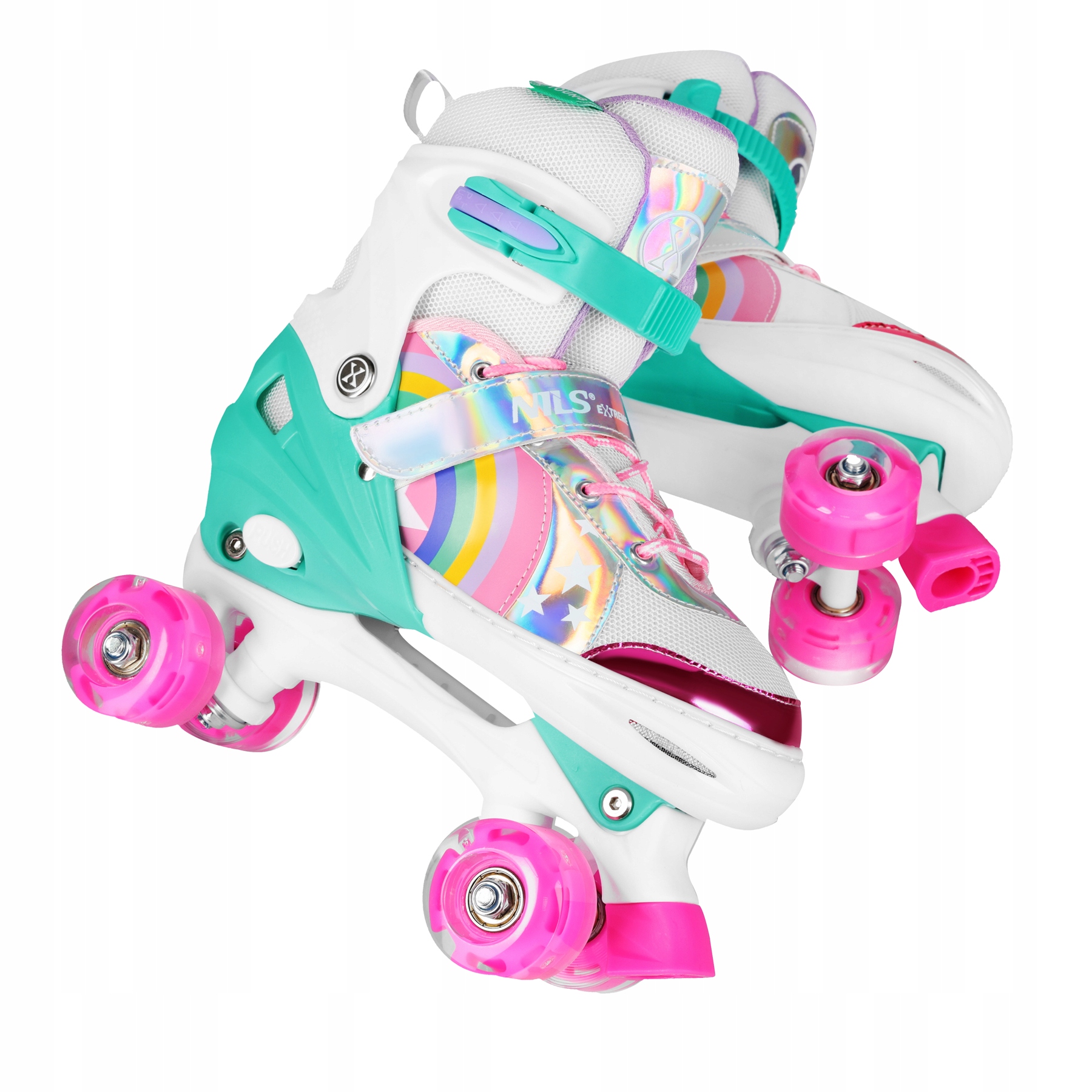Vícebarevný design kolečkových bruslí NILS Extreme NQ0187 Rainbow LED