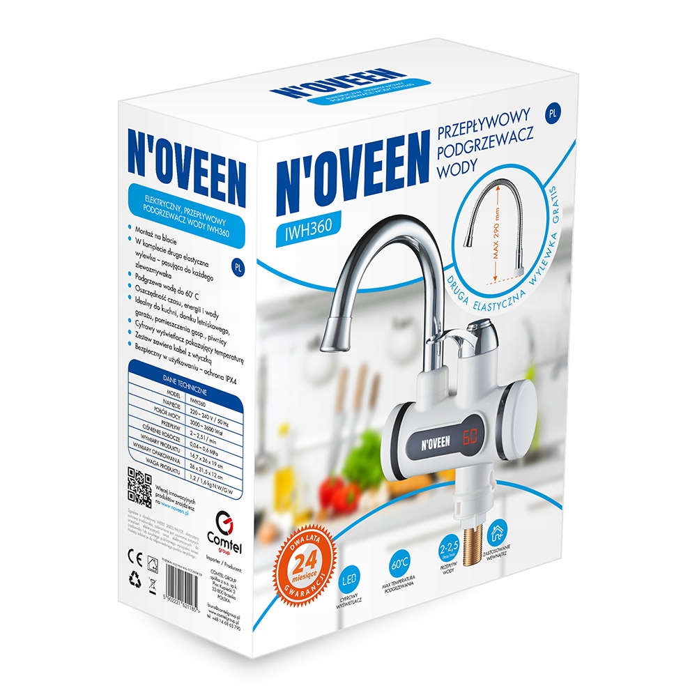 Pohled na spodní připojovací závit a přívodní kabel ohřívače N'oveen