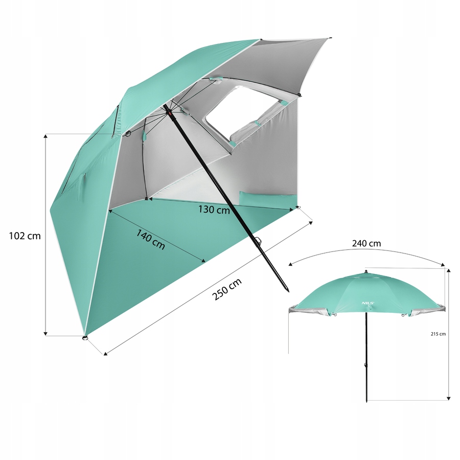 Značkový plážový slunečník Nils Camp NC17114 v provozu