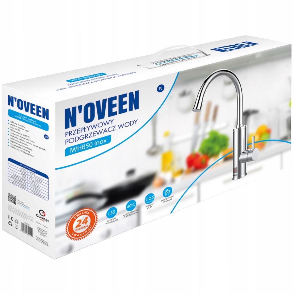 Průtokový ohřívač vody Noveen IWH850 z boku zvýrazňující montáž na desku