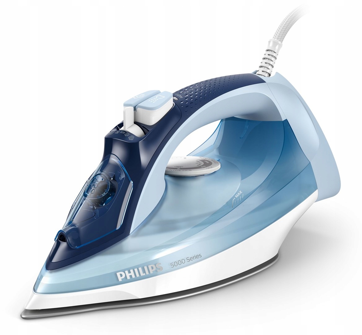 Napařovací žehlička Philips DST5030/20 v modrobílém provedení z bočního pohledu