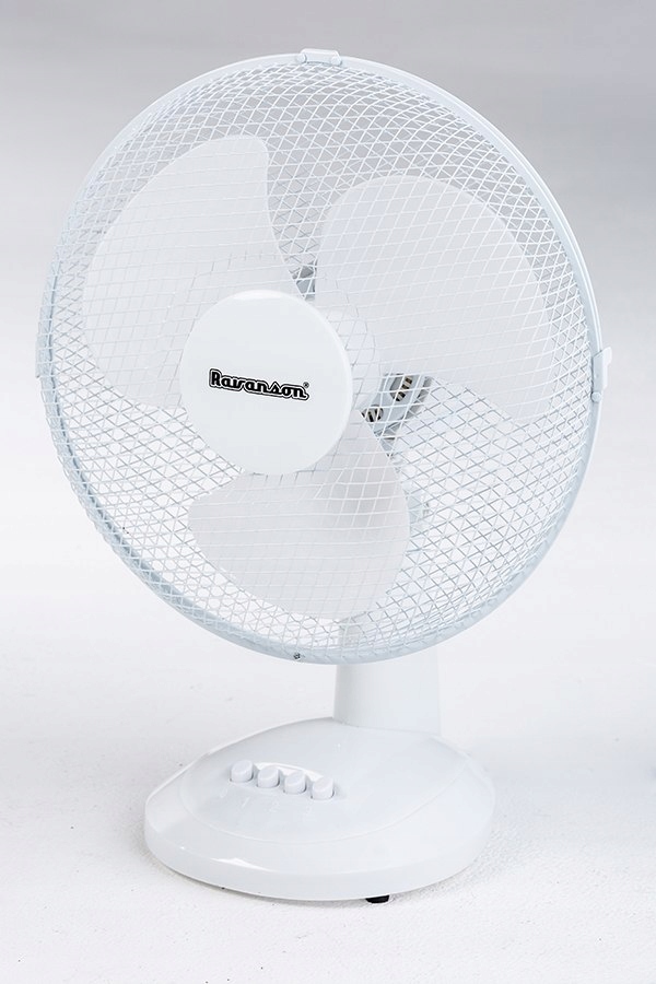 Bílý stolní ventilátor Ravanson WT-1040 s průměrem 43 cm a stabilním stojanem