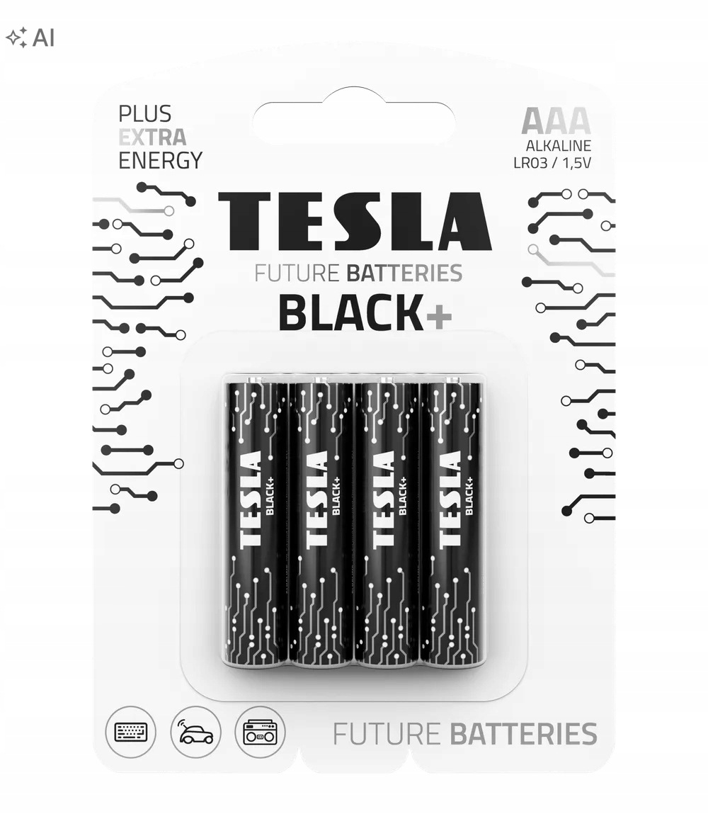 Detailní pohled na balení baterií TESLA BLACK+ AAA