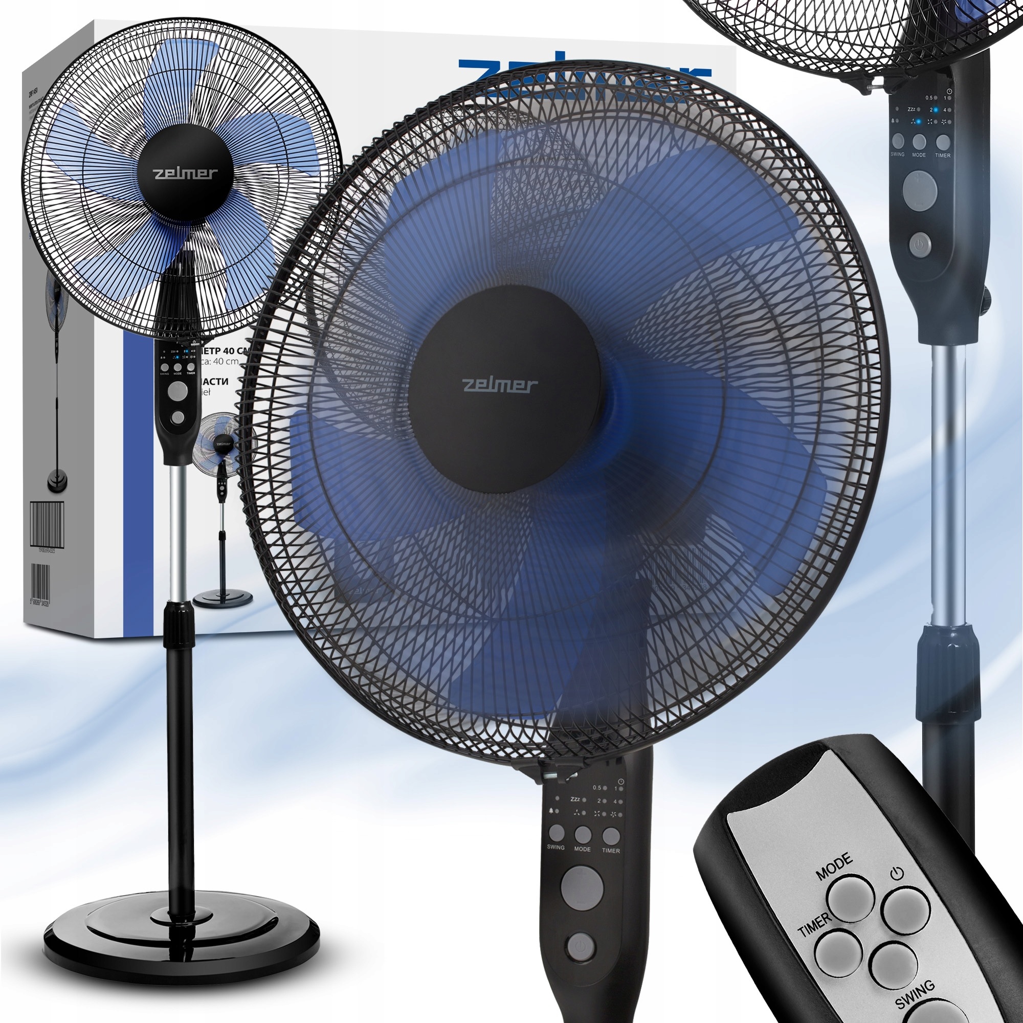 Moderní stojanový ventilátor Zelmer ZRF1450 v elegantní černé barvě s dálkovým ovládáním