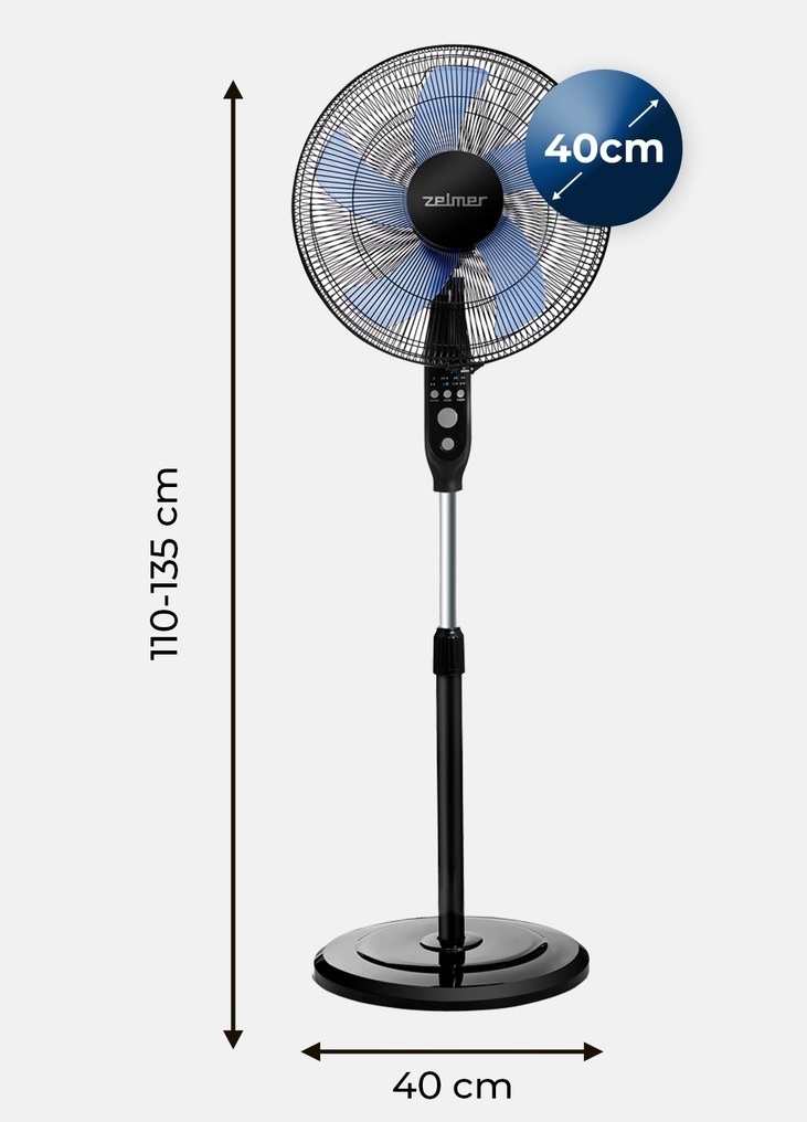 Kompletní sestavený stojanový ventilátor Zelmer ZRF1450 v domácím prostředí
