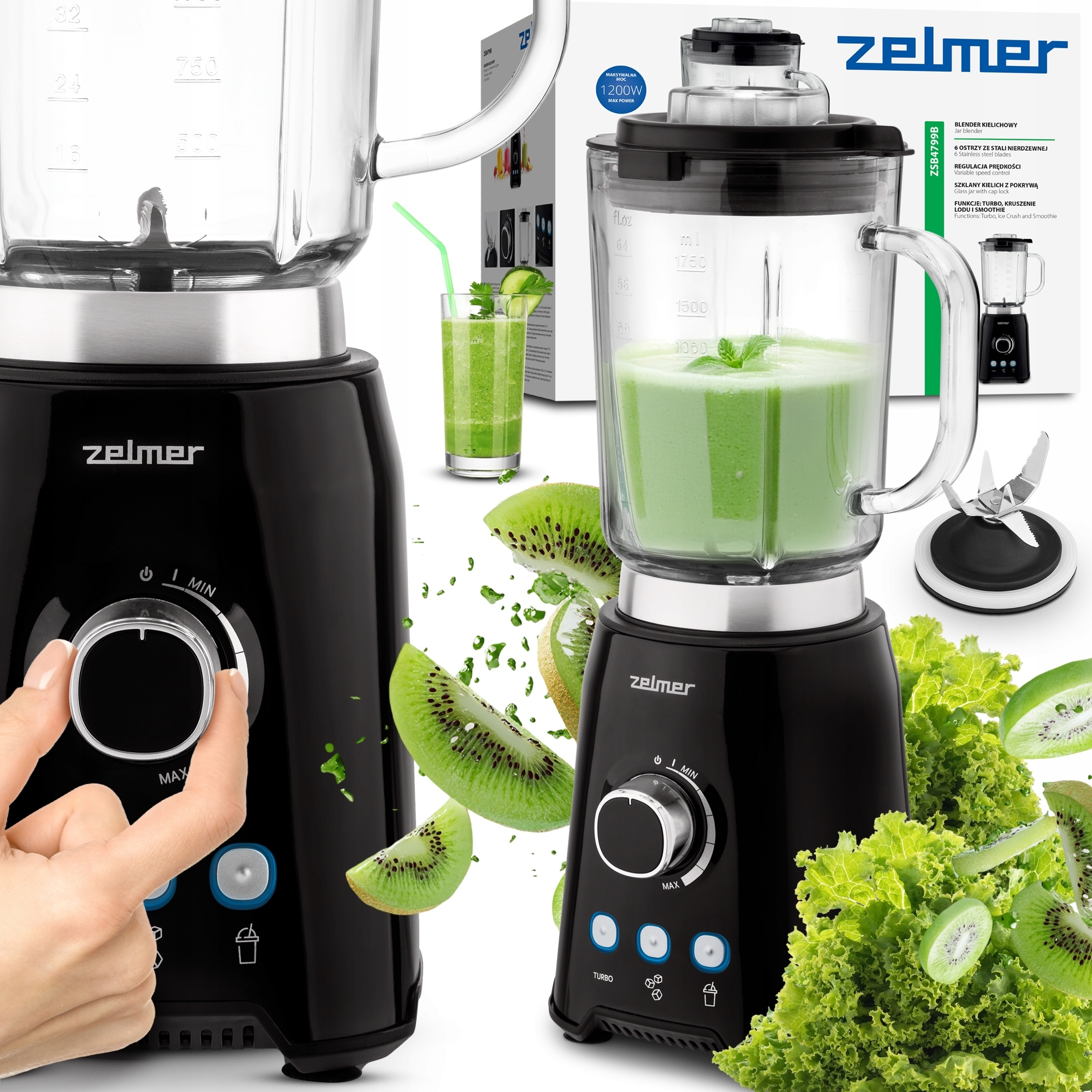 Stolní mixér Zelmer ZSB4799B na koktejly a smoothie se skleněnou nádobou 1200W