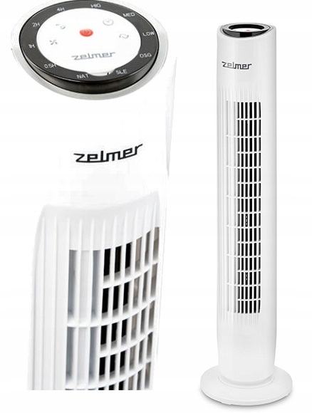 Moderní sloupový ventilátor Zelmer ZTW1500M v bílo-černém minimalistickém provedení